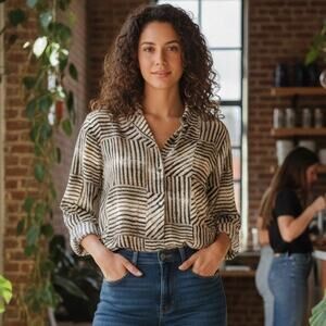 Vintage Jacqueline Ferrar Silk Geometric Print Blouse0